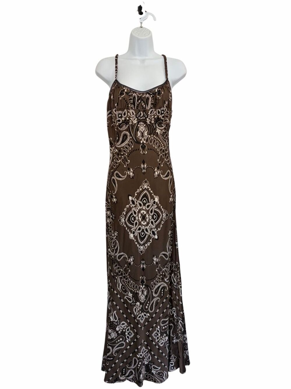 Sandro Bandana Print Slip Maxi Dress Brown | Size 40 / US 8 - Picture 5 of 13